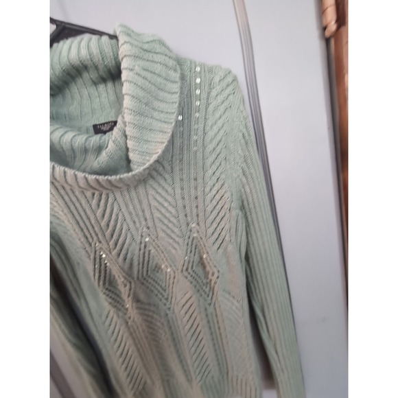 Talbots Sweater Womens SP Green ‎ Cable Knit Turtle Neck Cotton Sparkle Pullover - Picture 5 of 10